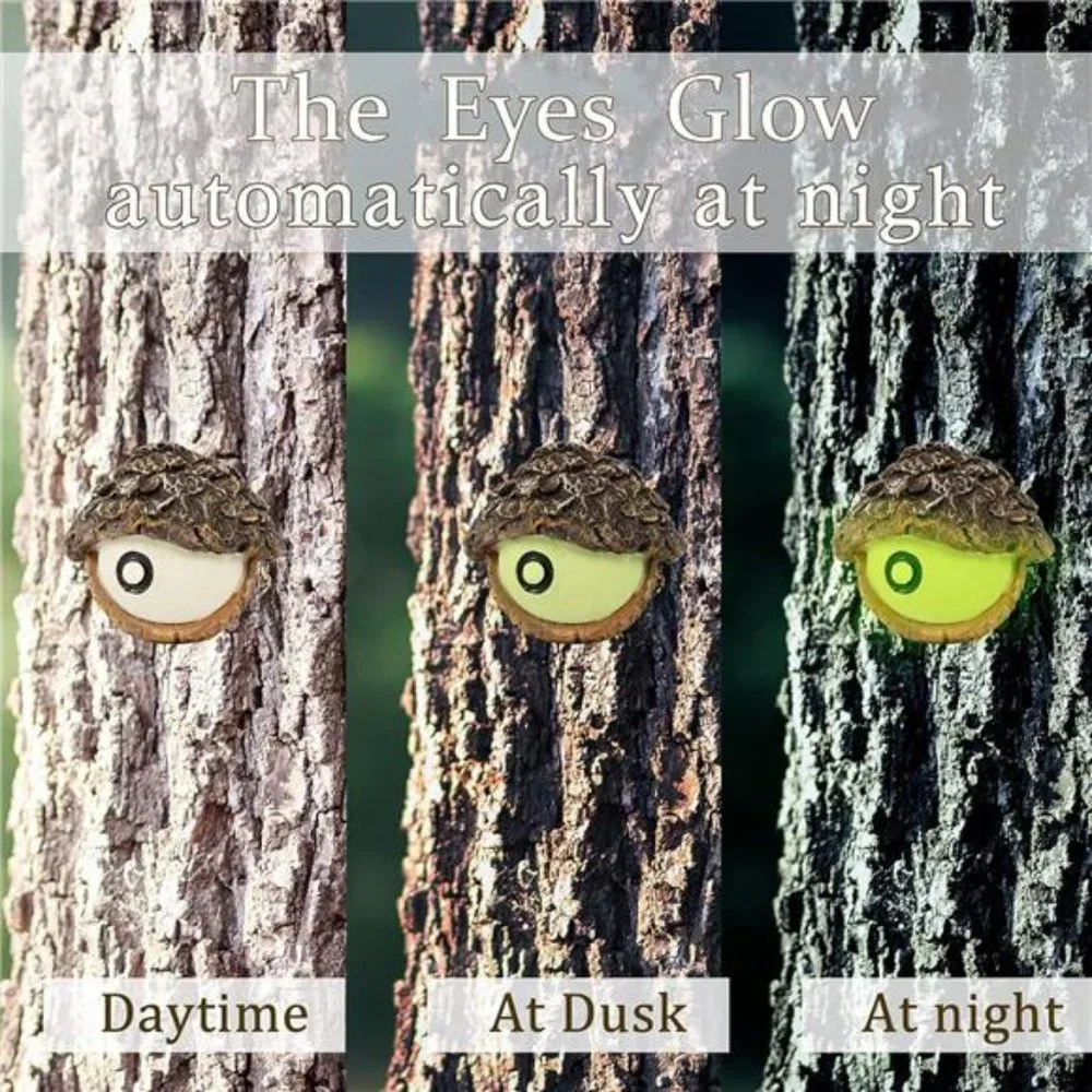 Tree Face Decor Bird Feeder Outdoor, Eyes Glow in Dark Fun Old Man Tree Hugger